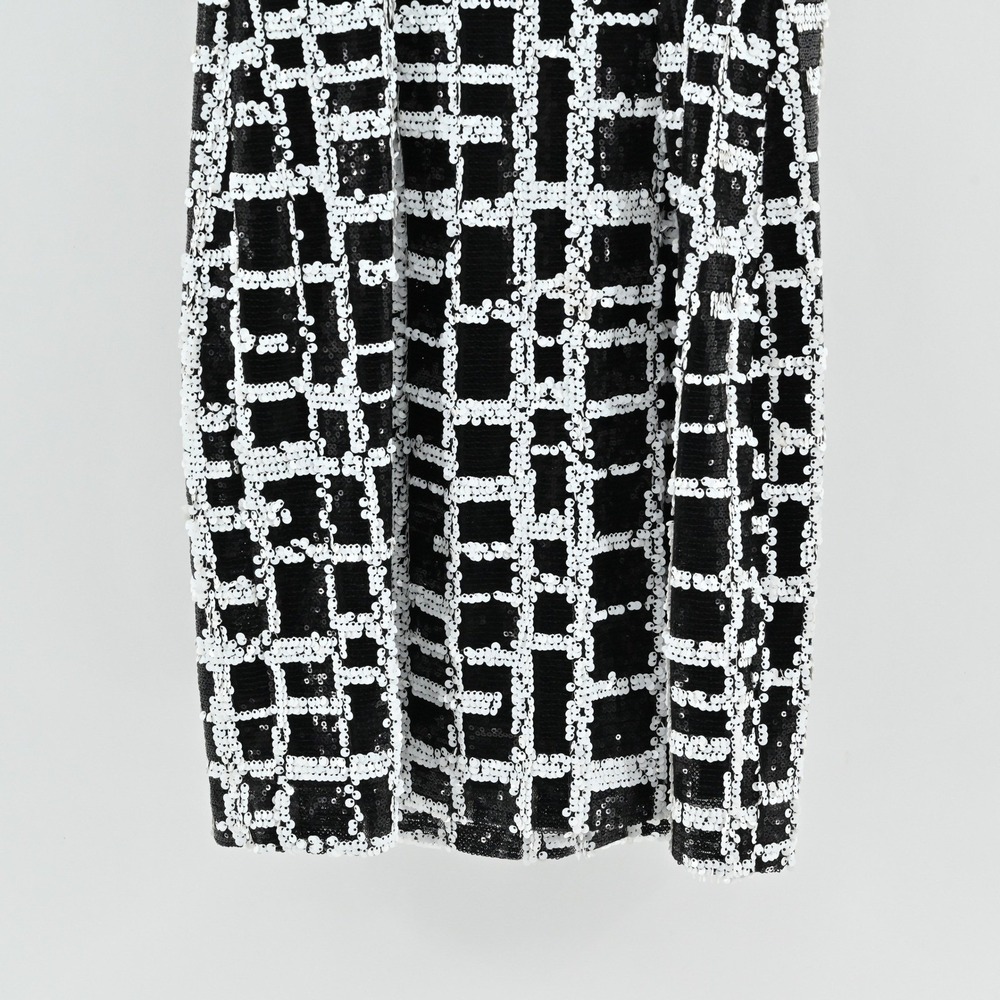 Aidan Mattox‎ Sequin Mini Dress Womens Size 2 Black White Sheath Sleeveless Mesh - Picture 14 of 15